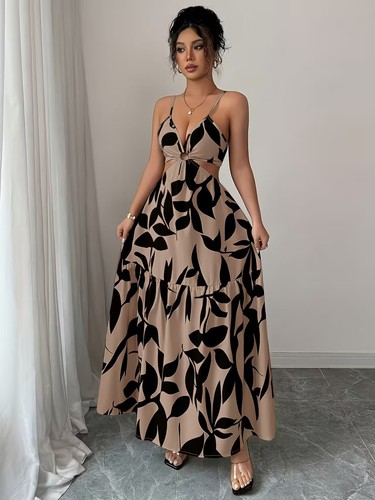 Floral Print Halter Backless Long Dress