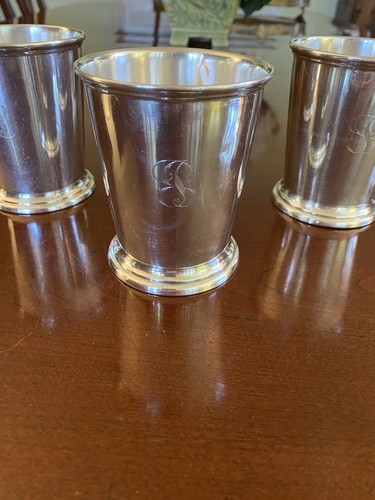 Antique/Vintage Poole Sterling Silver Set Of 3 Mint Julep Cups Monogram   3 3/4” - Picture 3 of 24