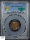 1910 S Lincoln Wheat Copper Cent 1C PCGS MS 64 BN CAC