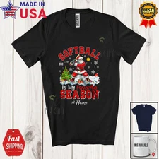 Custom Name Softball Favorite Season; Christmas Santa Playing Player T-Shirt