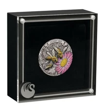 2025 Australia HONEY BEE 2 oz Silver Antiqued Colored Mintage 2000 Perth Mint
