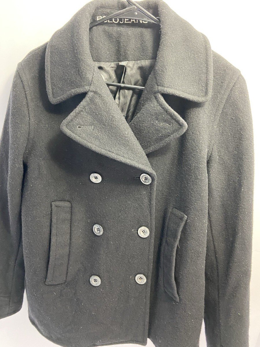 Ralph Lauren Polo Jeans Co Women's Pea Coat Medium Navy Blue Y2K
