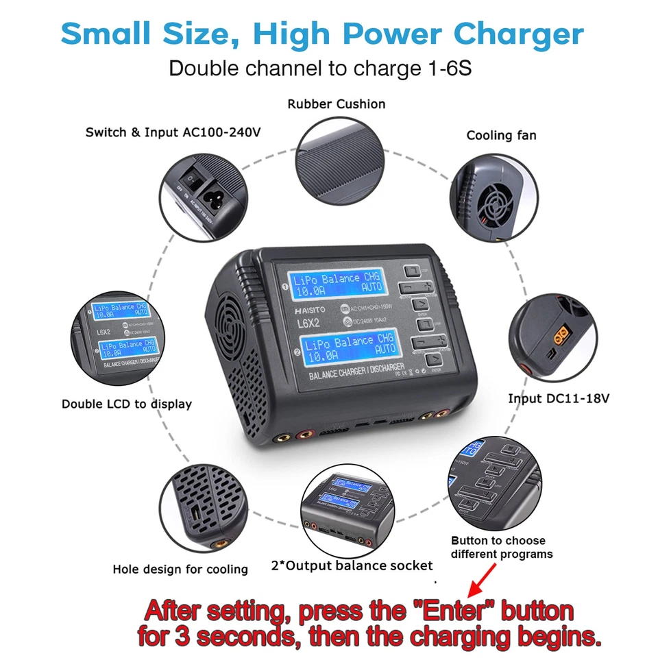 LiPo Battery Charger, 240W Dual Channel Fast Balance Charger, RC Car Drone Boat - Image 3 of 4