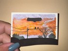 ACEO Original Art Sun Set Car Rides Birds Nature Orange and Lavender Sky — photo 3