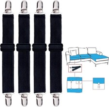 Korlon 4 Pack Bed Sheet Clips, Adjustable Heavy Duty Fitted Sheet Straps Holder,