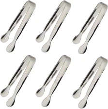 6PCS Ice Tongs Mini Sugar 4.25Inch Stainless Steel Small Serving Silver 