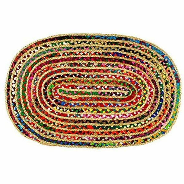 Cotton Craft Hand Woven Reversible Jute & Multi CHINDI Braid Rug 3 X 5