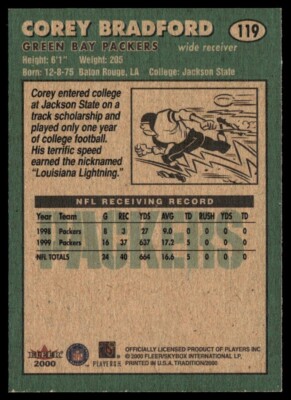 2000 Fleer Tradition Corey Bradford Green Bay Packers #119 | eBay