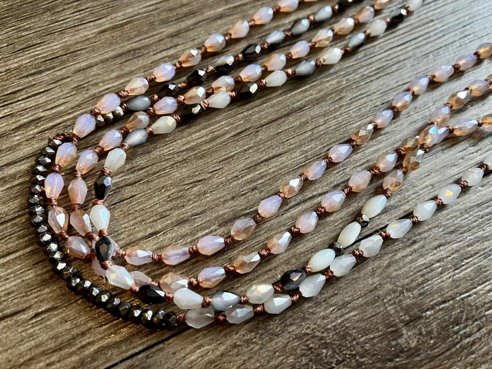 Multi-wear Layered Long Beaded Statement Necklace… - image 1