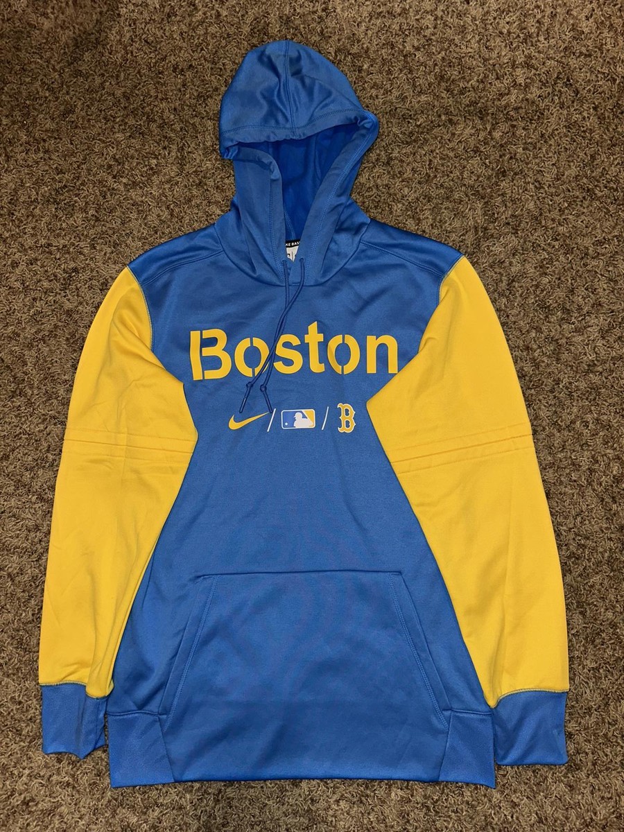 Nike Men’s MLB Boston Red Sox City Connect Therma Blue/Yellow Hoodie