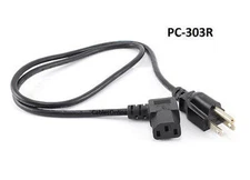 3ft Right-Angle AC Power Cord Cable with 3-Conductor PC Power Connector, PC-303R