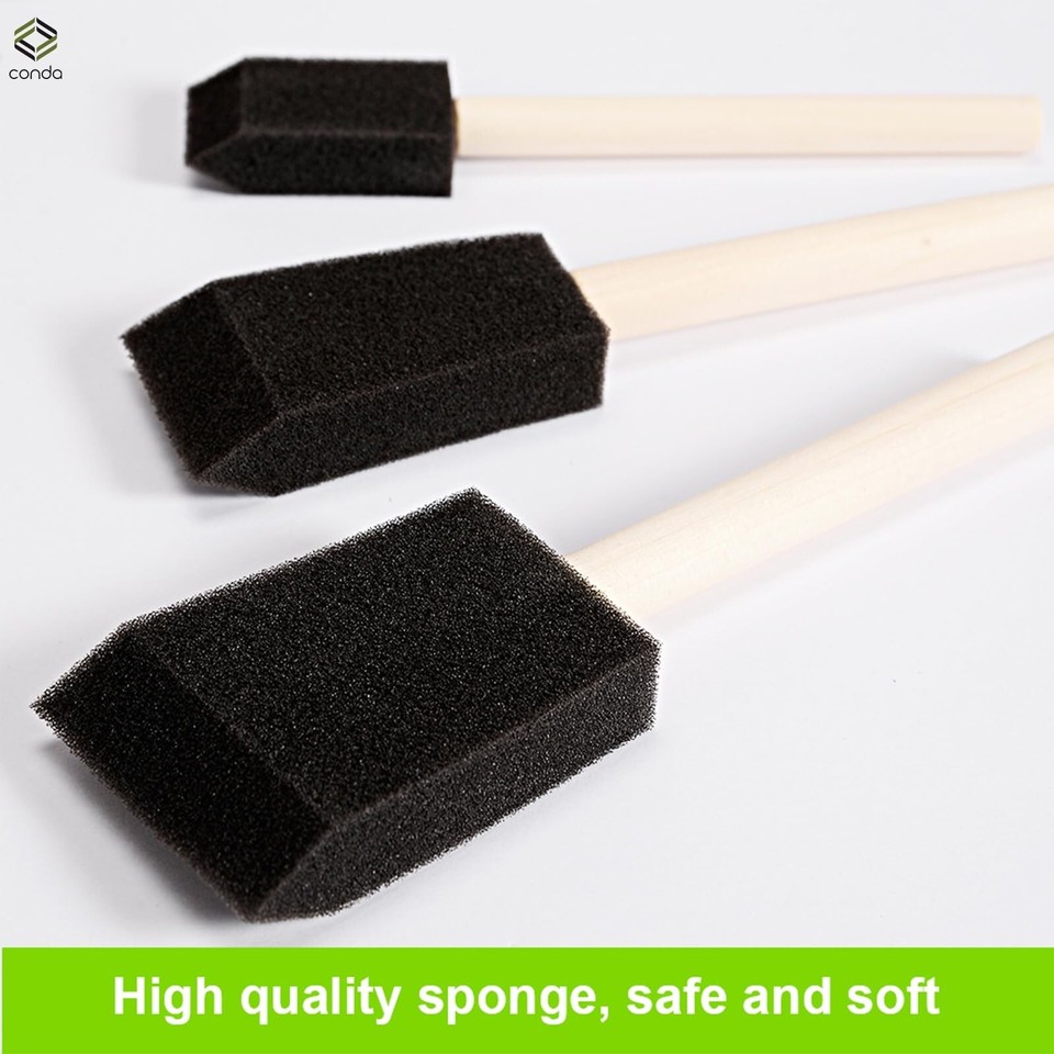 conda 25 Pack Different Size Assorted Foam Brush Set Wood Handle Paint