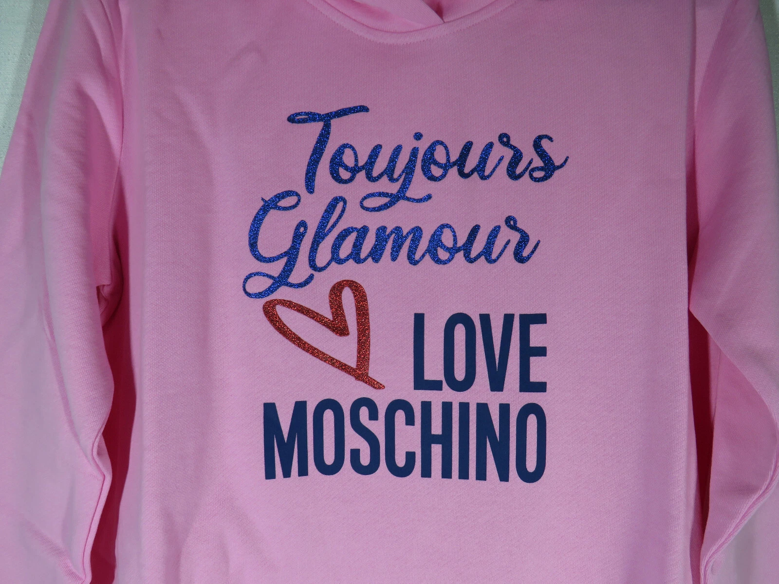 Love Moschino abito donna rosa manica lunga con cappuccio e tasche taglia 8