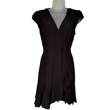 J.Crew Womens Faux-Wrap Mini Party Dress Lined Ruffles SZ 2Petite Black NEW