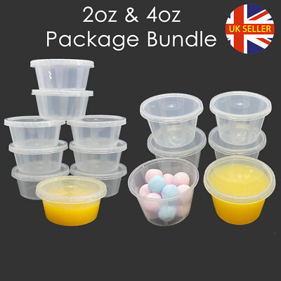 100 Lebensmittelbehälter 2oz & 4oz Konvolut Rund Kunststoff Durchsichtig Wannen Deckel Topf Sauce Dip