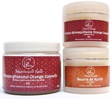 Kit Beauté Soin Bio Masque ghassoul parfumé, Crème Orange-Canelle, Beurre Karit