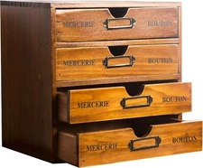 Vintage Wooden Desk Organizer w/4 Drawers - Rustic Storage Box