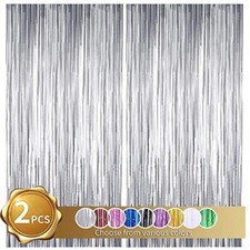 2 Pcs Silver Door Streamers Tinsel Curtain Party Streamers Backdrop silver