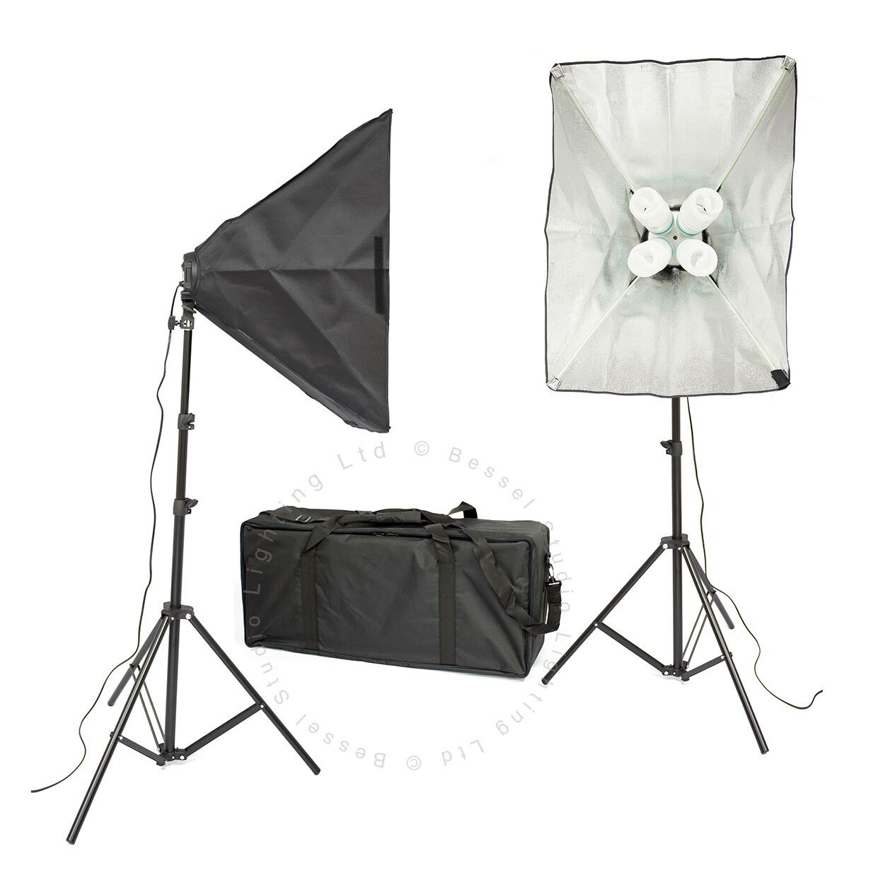 2 Lamp Continuous Lighting Kit 50x70cm softboxes 8x65W 5400k bulbs stands + bag
