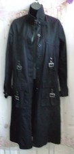 Black Punk/gothic Long Black Canvas Trench Coat Buckles & Buttons,.size 10 Uk