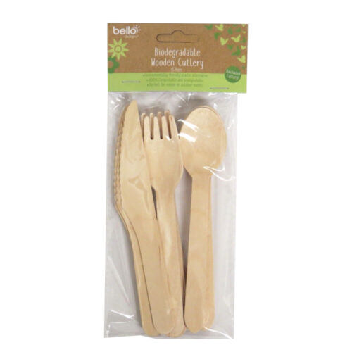 Biodegradeable Wooden Cutlery Set, Pack of 15 - Picture 1 of 1