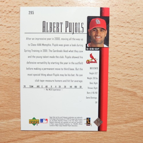 2001 Upper Deck - Star Rookie #295 Albert Pujols (RC) - Imagen 2 de 2