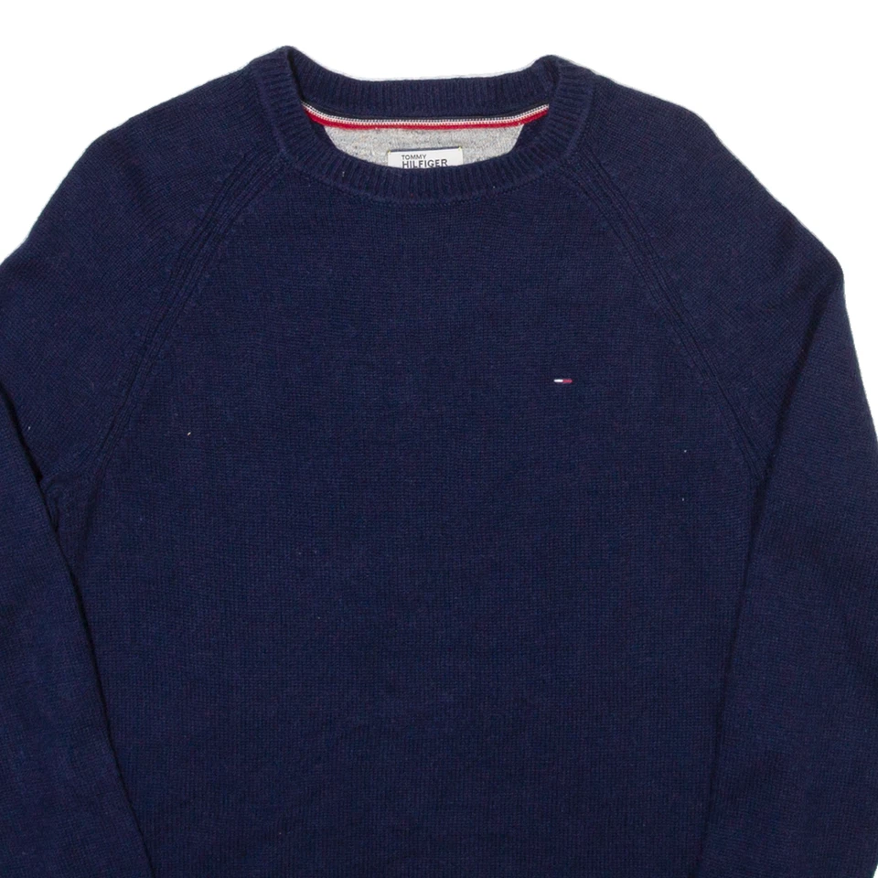 TOMMY HILFIGER Girls Jumper Blue Tight Knit Wool M - Image 2 of 4