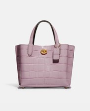 COACH Willow Tote 24 Crocodile Embossed Leather Ice Purple C8632 NWT
