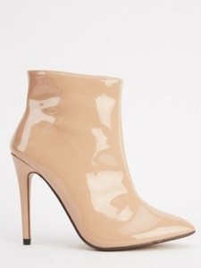 nude patent ankle boots