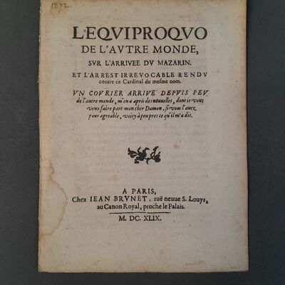 DOC-965. Mazarinade. L'Equiproquo De L'Autre Monde, South L'Arrivee Du Mazarin