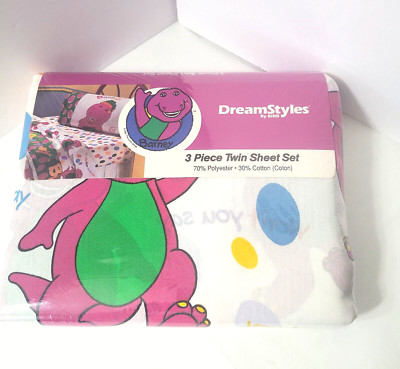 Barney Twin Sheet Set NEW 3 Pieces Fitted Flat Sheet Pillowcase