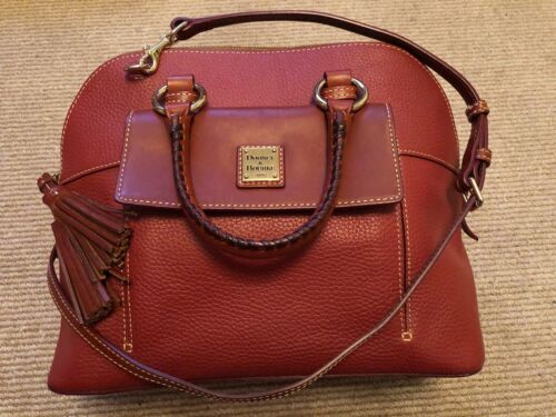 DOONEY & BOURKE RED TERRACOTTA Pebbled Leather AUBREY SATCHEL W/ Tassels & Key