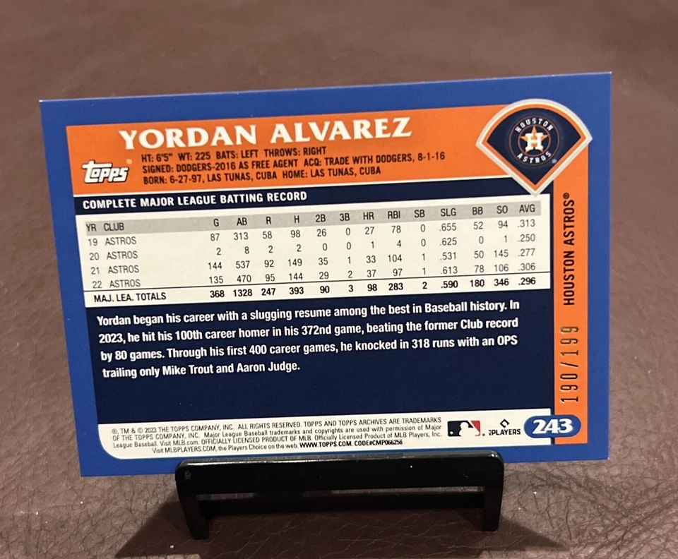 2023 Topps Archives - YORDAN ALVAREZ *Rainbow Foil Parallel!* /199 Astros - Image 2 of 2