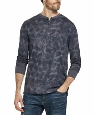 New Weatherproof Men's Small Dark Navy Abstract Print Henley Shirt