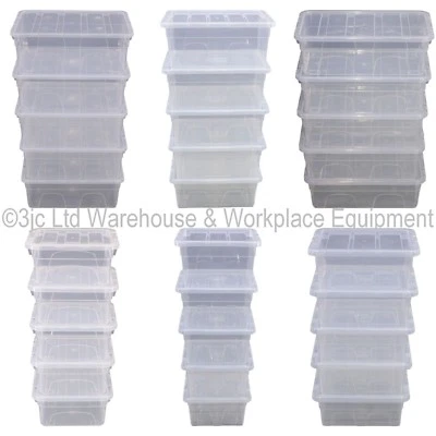 Pack Of 5 Spacemaster Clear Plastic Storage Box Boxes & Lids Ideal Home Office