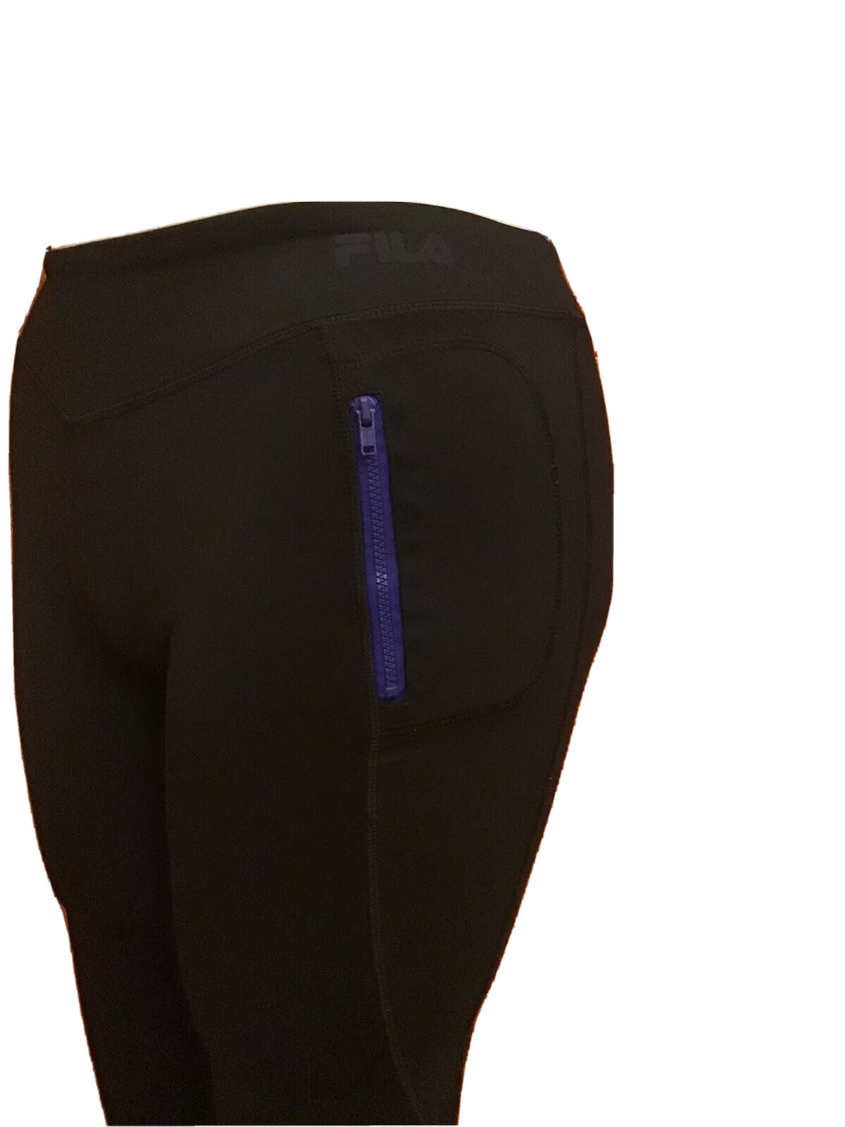 FILA SPORT DONNA LEGGINGS CROPPED TAGLIA M COLORE NERO ZIP TASCA ELASTICO IN VITA.