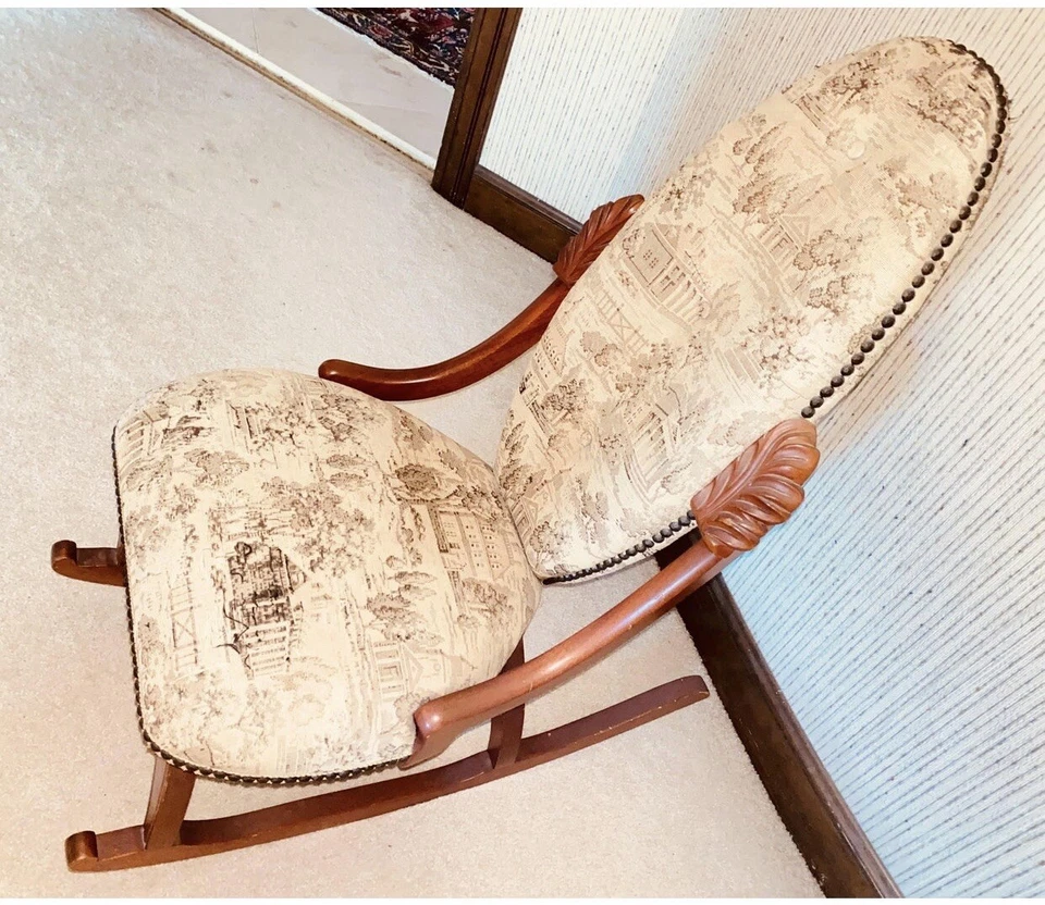 Mecedora Antigua Estilo Queen Ann Hecha a Mano, Madera de Caoba Artesanal Foto 2 de 4