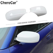 2X White Side Door Mirror Covers Shell Cap Trim For Dodge Charger Exterior