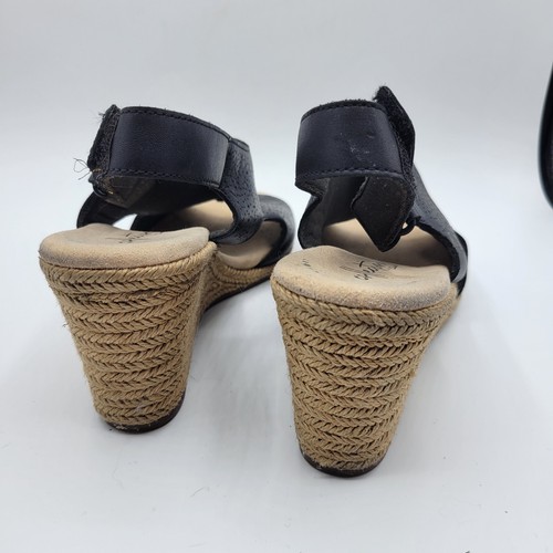 Collection Of Clarks Lafley Rosen Platform Open Toe Wedge Black Size 8 - Picture 5 of 8