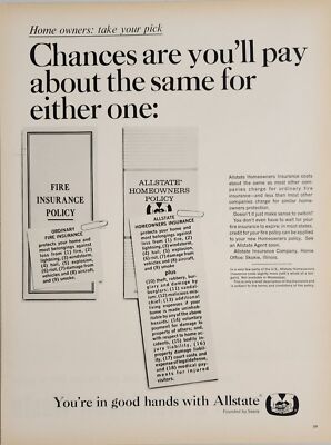 1965 Print Ad Allstate Insurance Founded by Sears Homeowners & Fire Policies 