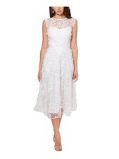 XSCAPE Womens White Applique Overlay Sleeveless Midi Cocktail Gown Dress 2