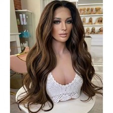 Ombre Brown High Temperature Fiber 13x4 Lace Front Wigs Long Wavy Synthetic Hair