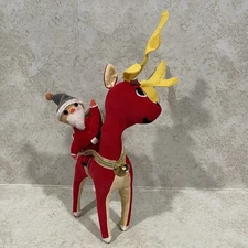 Vintage Dakin Dream Pets Red Reindeer w/ Santa Sawdust Stuffing 14” H Japan READ