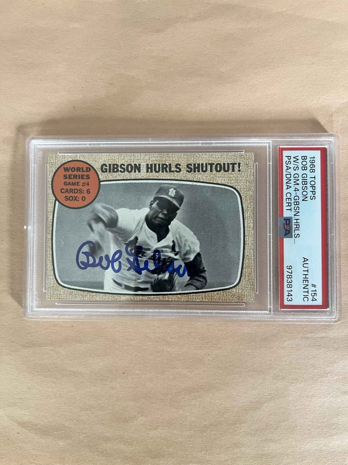 1968 Topps #154 World Series Game #4 Bob Gibson Autograph PSA/DNA CERT.