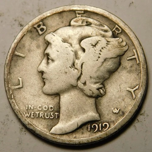 1919 S Mercury Dime 90% Silver VG-Details  "Actual Coin Pictured - Not Cleaned"