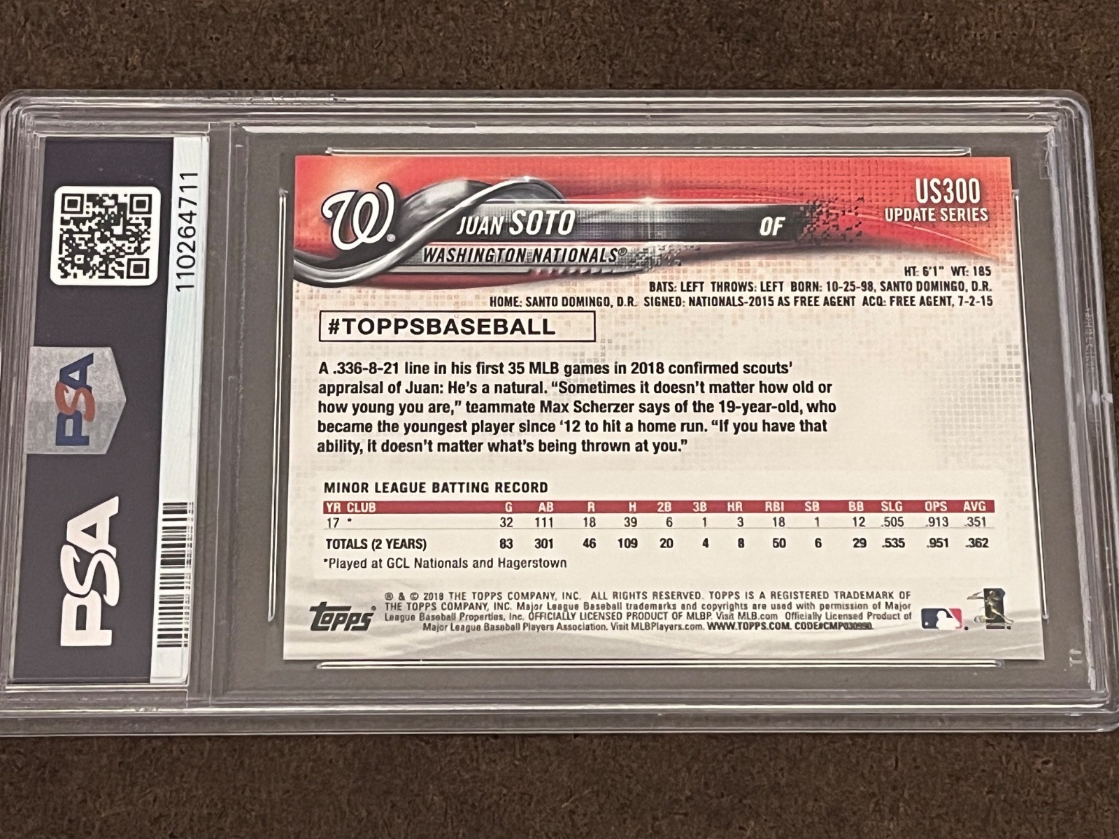 2018 Topps Update - #US300 Juan Soto (RC) Nationals GEM MT PSA 10 (Set Break) view 4