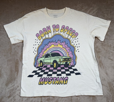 American Eagle Born To Speed Mustang Graphic T-Shirt Beige  XS/S