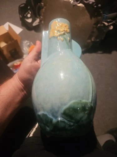 roseville pottery vase 284-10 Flower Lilly Pads Blues Greens Tan NMC