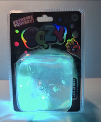 Cazy Light Up Gel Squeeze Ball Stress Cube, Clear Blue, Battery, 2in