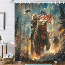 Funny Bear Shower Curtain for Boys Kids, Cool Cat 70"W x 70"L Pack of 1 Green